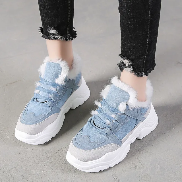 

2019 spring new blue casual wild tie with sponge cake velvet plus velvet old shoes..