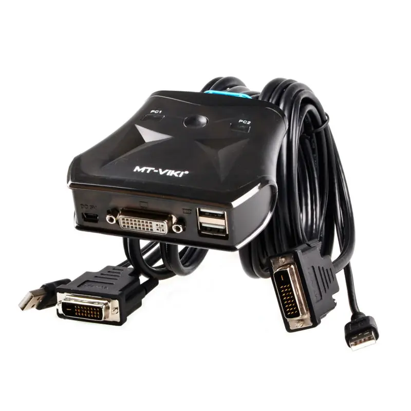 MT VIKI 2 порта dvi kvm переключатель с внешней кнопкой переключения Встроенный кабель