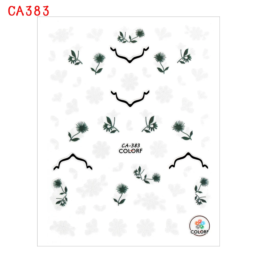 1 лист Горячая цветная наклейка с цветами для ногтей белые синие накидки с цветочным узором для маникюра 3D слайдер для украшения ногтей - Цвет: CA383