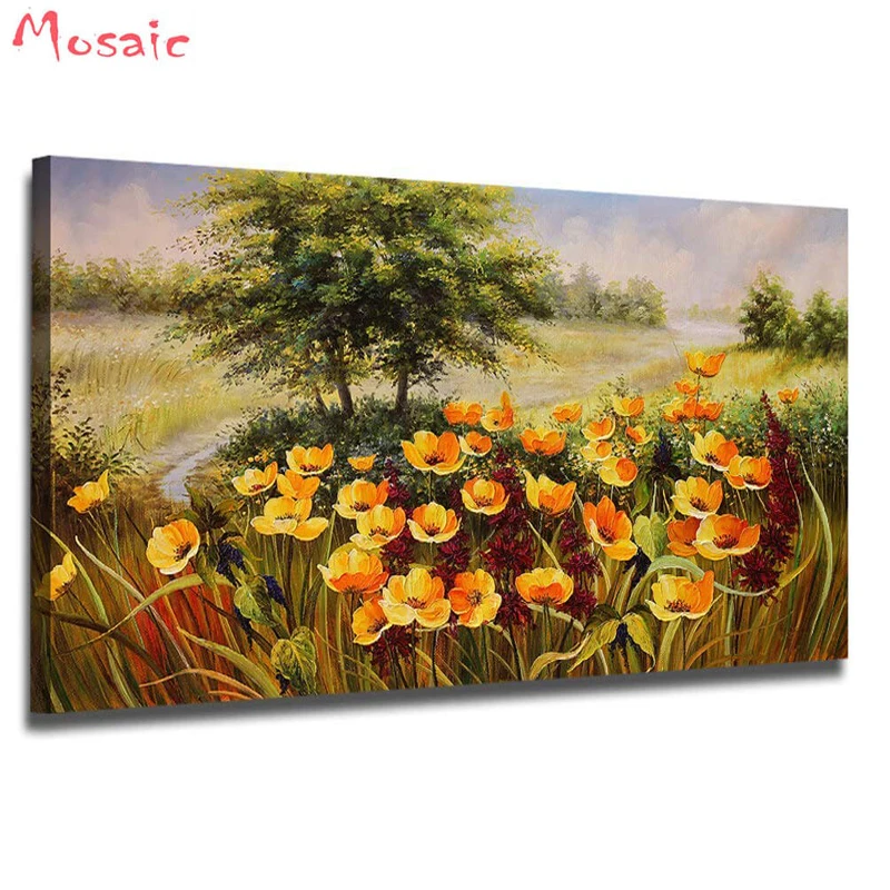 

Blossom Yellow Flowers Poppy diamond painting Nature Landscape cross stitch Diamond embroidery mosaic painting home Decoration