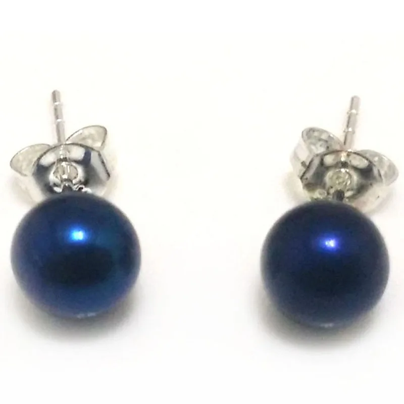 AAA 6-7 мм круглый темно-синий натуральный пресноводный жемчуг серьги с постом из стерлингового серебра 925 пробы