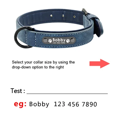 Custom Dog Collars Leather Personalized Pet Dog Tag Collar Leash Lead For Small Medium Large Dogs Pitbull Bulldog Pugs Beagle Blue Collar