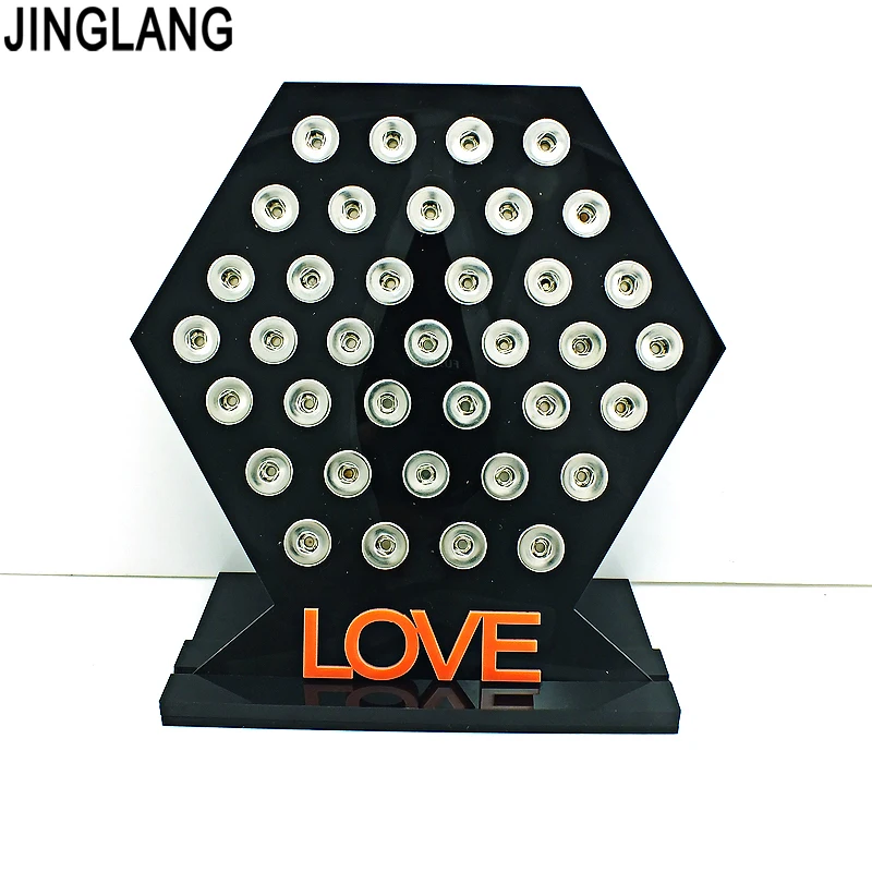 

JINGLANG Fashion 12mm Snap Button Display Stands Black Acrylic Interchangeable Snap Jewelry Quadrilateral Displays Board