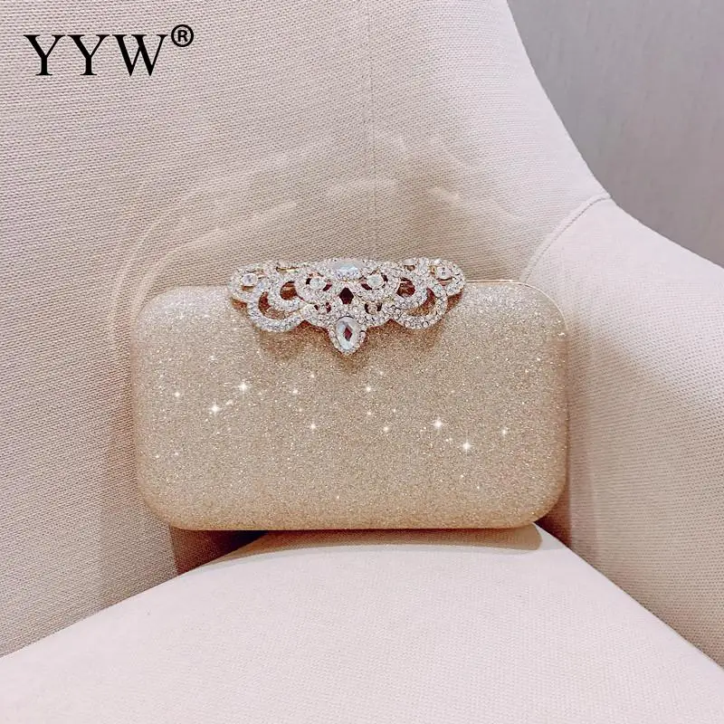 

Wedding Shiny Handbags Blue Evening Clutch Bag Women Bags Bridal Metal Evening Purse Clutches Chain Shoulder Bag White 2019
