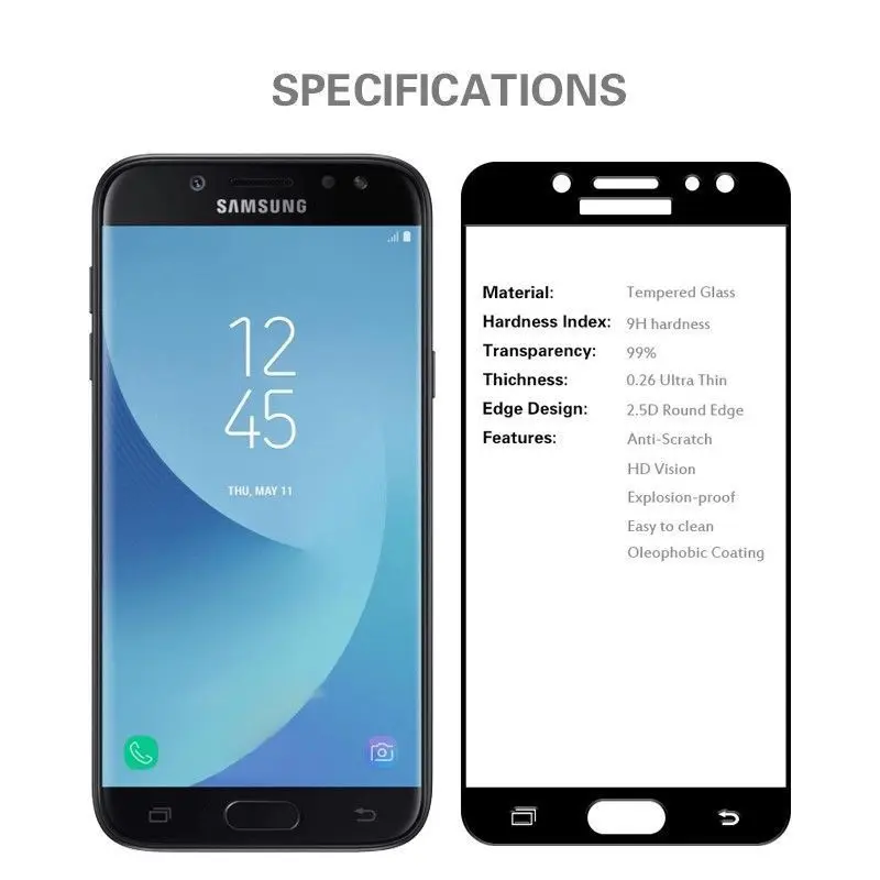 2.5D 9H полное покрытие закаленное стекло для Samsung Galaxy J3, J5, J7 года Pro Полный экран протектор J530 J730 J330 ЕС защитная пленка