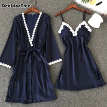 v образным вырезом Женская атласная кружевная ночная рубашка с бретельками женские шелковые пижамы одежда для сна; Ночная сорочка ночная рубашка