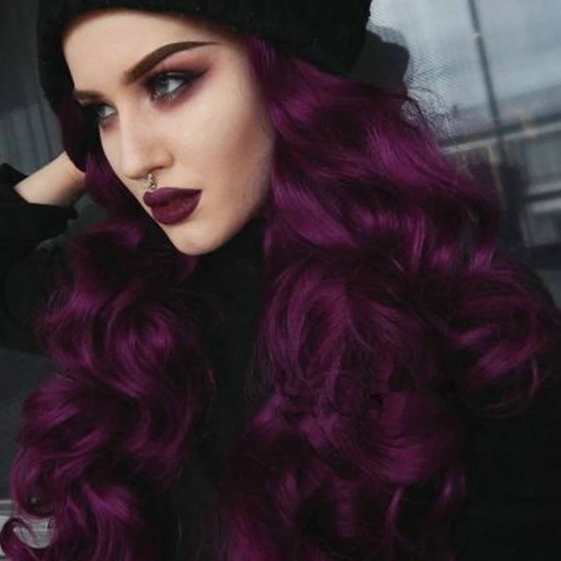 

Long Curly Dark Purple Wig Heat Resistant Synthetic Median Hairstyle Wigs