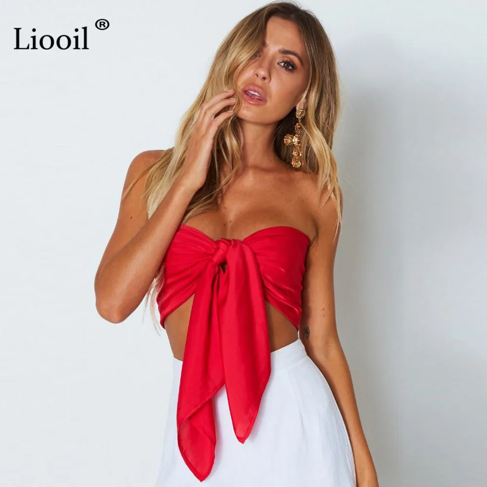 

Liooil Strapless Off Shoulder Tops Women Summer Sexy Club Fashion Sleeveless Backless Lace Up Party Multiple Wear Ways Crop Top