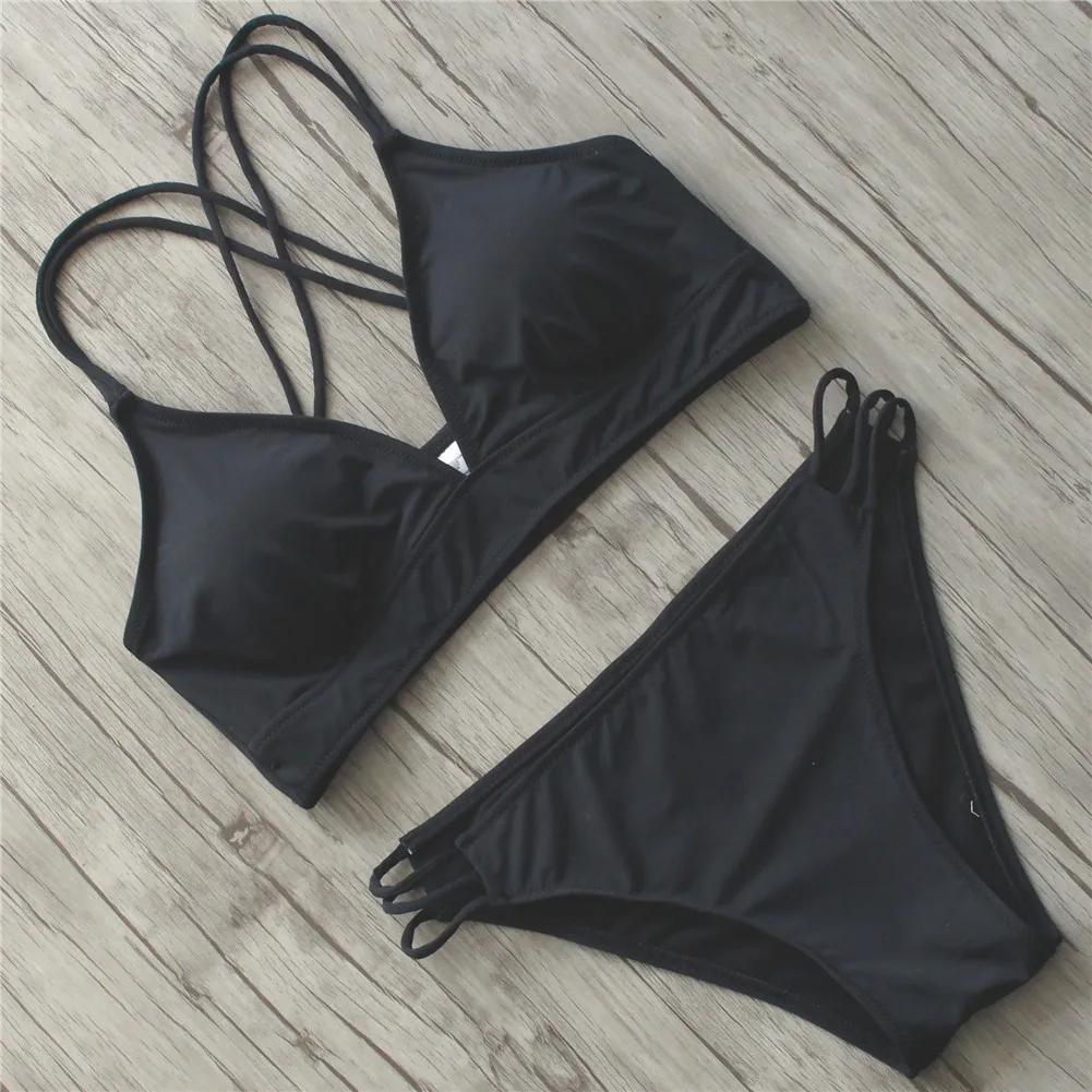 Plus Size Bikinis Swimwear Swimsuit Women Brazilian Bikinis Set Black Bathing Suit Padded 2018 Halter Beachwear Swimming Suit S 5