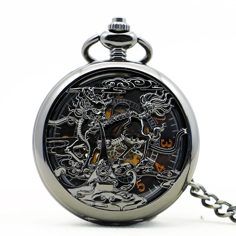 

Best Sales Fob Chain Stylish Mechanical Pocket Watch Retro Black Dial Exquisite Pendant Hollow Women Skeleton PJX1147