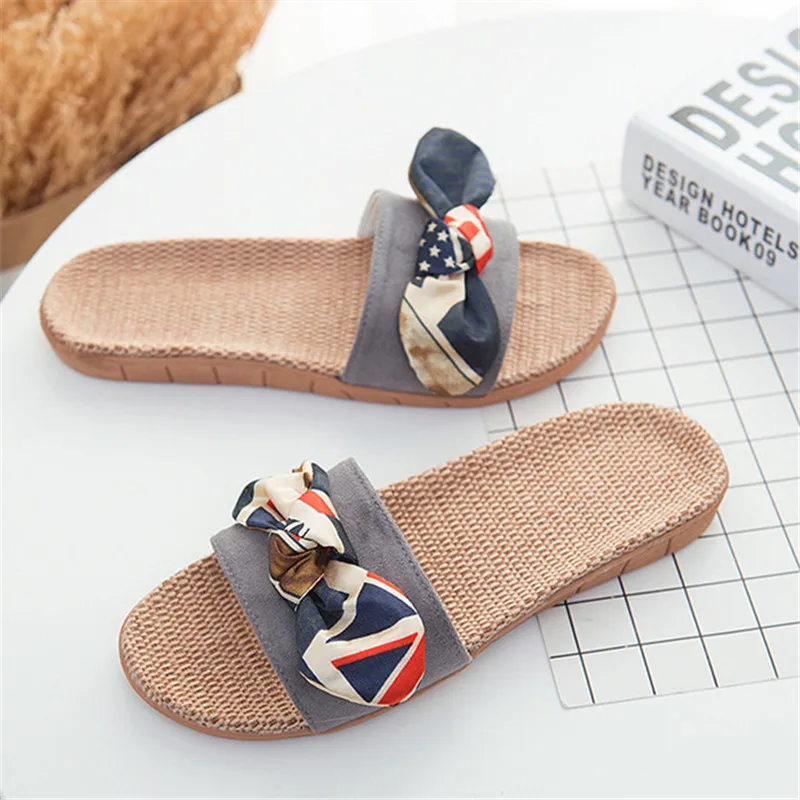 

Summer Flax Home Women Slippers Large Size Slides Beach Flip Flops Non-slip Ladies Indoor Breathable Linen Slippers Hemp Shoes