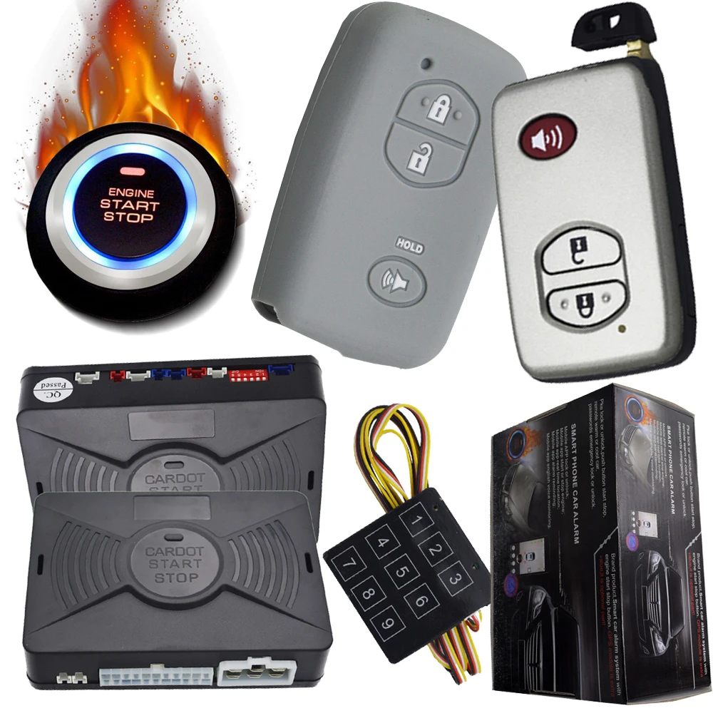 

smart car security alarm system ignition start stop button auto keyless entry car door central lock remote engine start stop