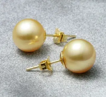 

huge 10-11mm natural south sea gold pearl earrings