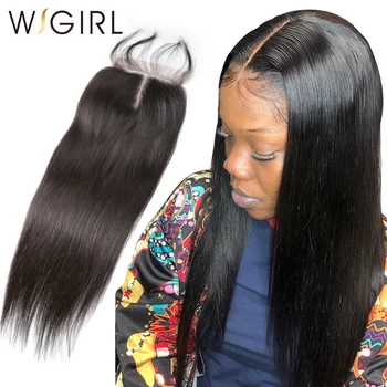 

Wigirl Hair Brazilian Straight Closure Remy Hair Natural Color 4x4 Middle/Free/Three Part Lace Closure With Baby Hair 8'-20'