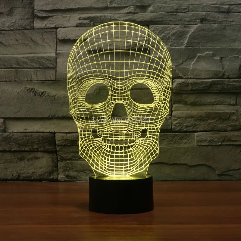 

Free Shipping Color changing Flashing Arcylic Red Skull 3D LED Night Light USB 3D LED birthday atmosphere skeletons table Lamps