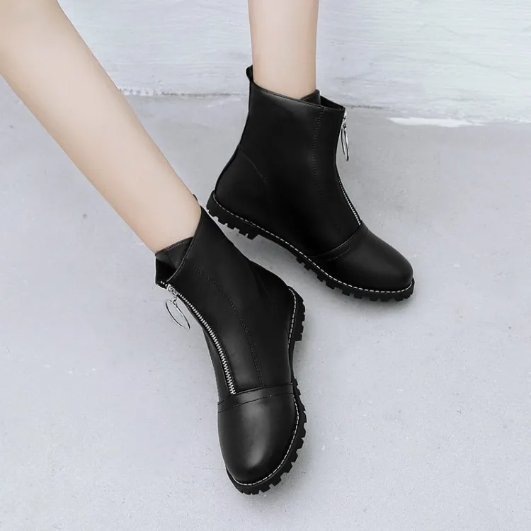 

Big Size 11 12 13 14 15 16 17 Fashion British style round head front zipper short Chelsea Martin boots
