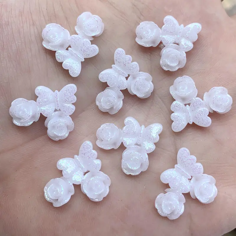 

DIY 30pcs Butterfly& Flower Rhinestones Flower shape 16*18mm flatback Non sewing gem stone resin Cabochons Cameo crystal