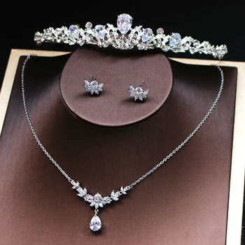 

Cubic Zirconia CZ Silver Plated Base Women's Party Jewelry Set Earrings Pendant Necklace Crowns