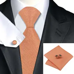 LS-909 Специальное предложение Для мужчин галстук бренд оранжевый плед 100% шелковый галстук + платок + Запонки Наборы для Для мужчин Свадебная