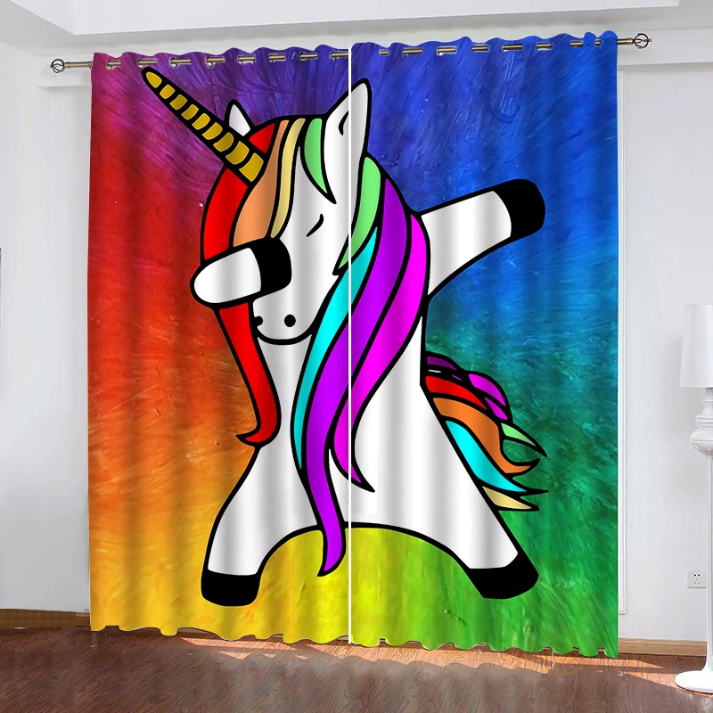 

IBedding Cute Colorful Flower Unicorn Living Room Curtain Waterproof Curtain POD Polyester Decor