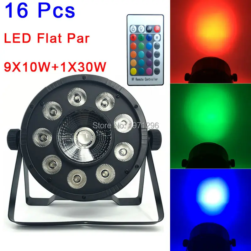 

16Pcs Sale LED Flat Par 9X10W+1X30W RGB Led Par Light Wireless Remote Control Light 7 DMX Stage Lights Professional DJ Lamp