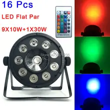 16Pcs Sale LED Flat Par 9X10W + 1X30W RGB Led Par Light Беспроводной свет дистанционного управления