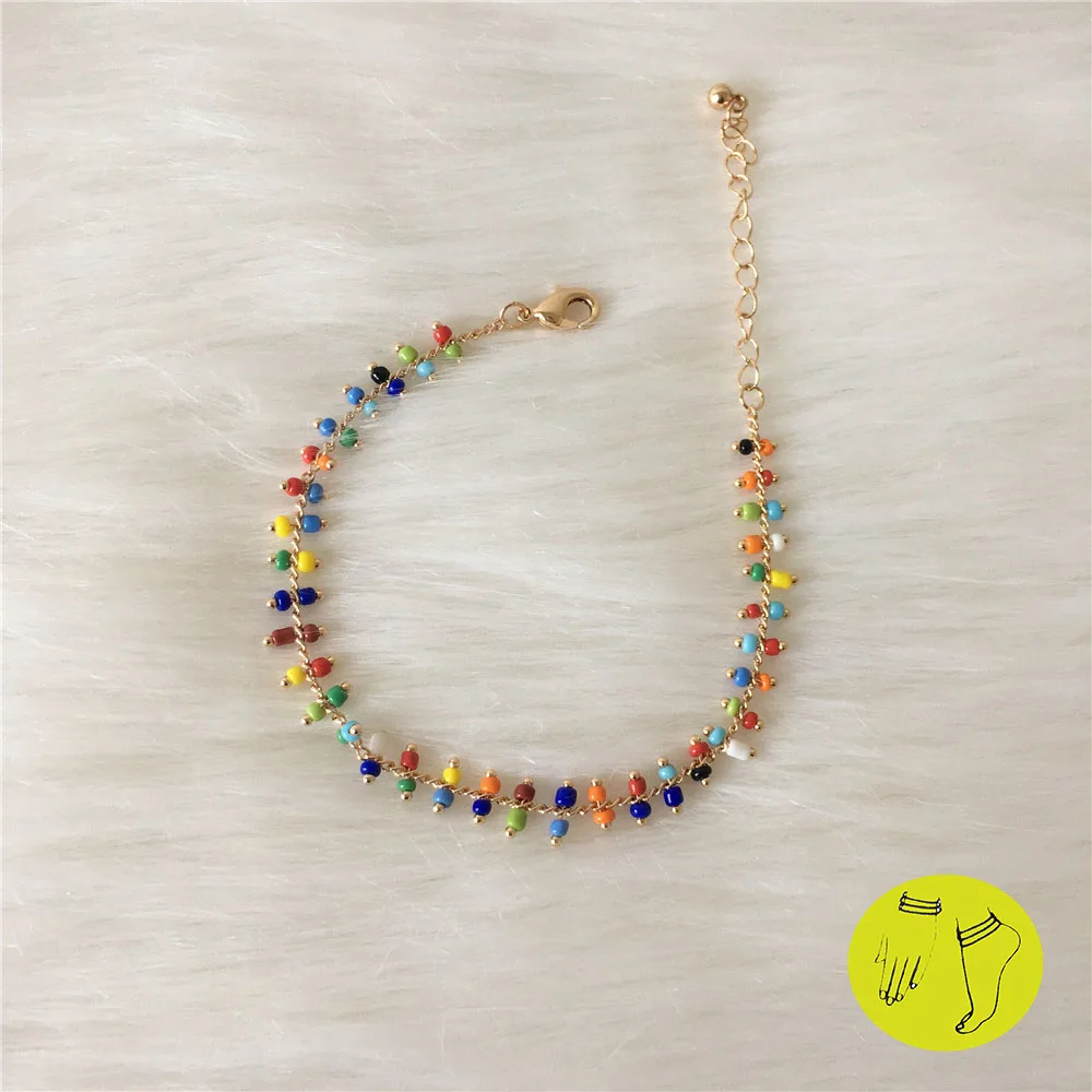 

GIRLY ANKLET GOLD COLOR PLATING BEAD STRAND BRACELET FOR WOMEN