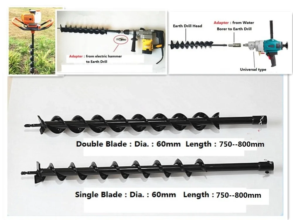 60mm SINGLE Double DRILL BIT earth drill blade Earth Auger head for Gasoline Drill Electric