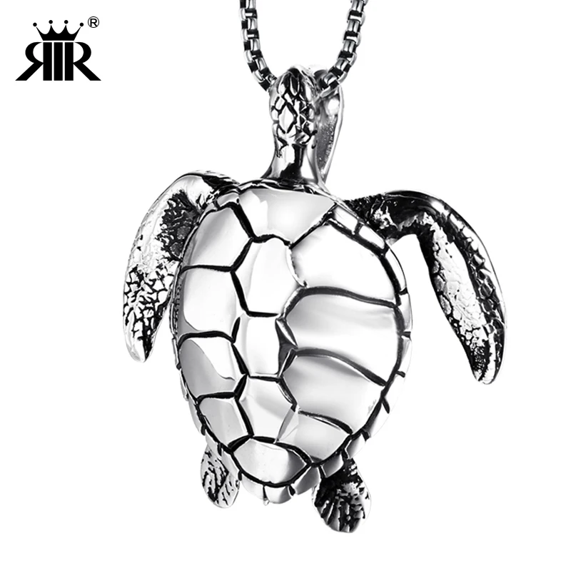 

RIR Mens Heavy Gold Turtle Necklace Stainless Steel Chunky Animal Millennium Tortoise Necklaces Eternal Friendship Necklaces