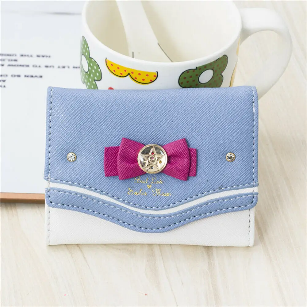Mini cartera con lazos bonitos para mujer, Tarjetero con broche, monedero de mano, de cuero PU, a la moda, novedad