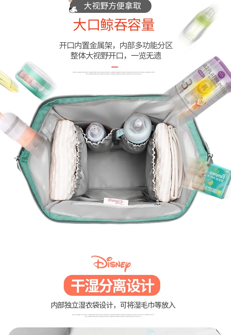 Disney Mommy водонепроницаемая сумка для подгузников изоляционные сумки с usb-обогреватель рюкзак с Крючки для прогулочных колясок 4 цвета Микки Минни DPB11