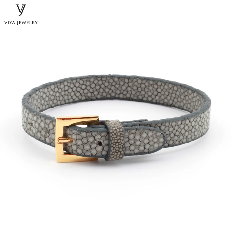 Simple Clasp Flat Stingray Python Cord Wrap Bracelet Charm Cuff Leather Men Bracelet 8mm Real Python Stingray Leather Wristband Adjust Bracelet (37)