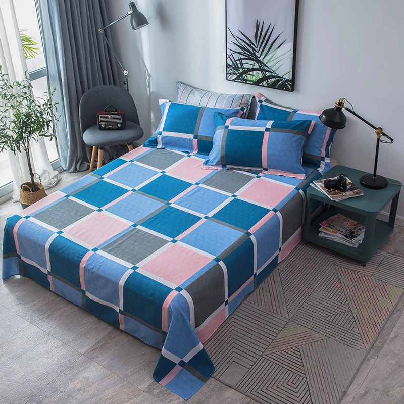

Ins Style Plaid Striped Bedding Set Adult & Children Twin Full Queen King Flat Sheet 100% Cotton Fabric Mattress Protector Cover