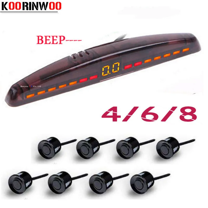 Koorinwoo Electromagnetic LED Car Parking Sensor 4/6/8 Radars Sound Alert Indicator Probes System 12V Parktronic Black Grey