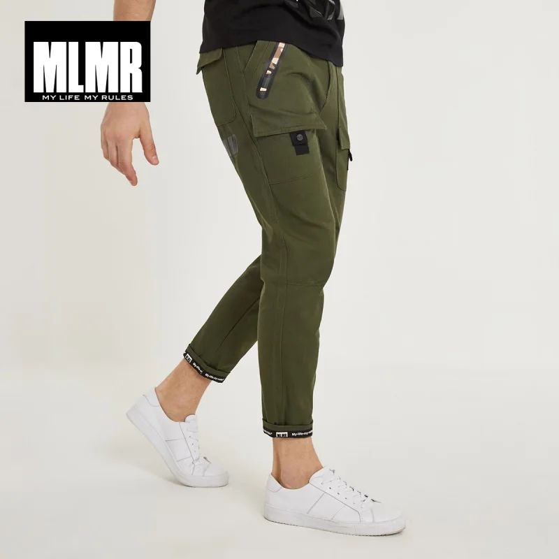 MLMR мужские 100% хлопок корейский стиль Печать повседневные брюки Slim Fit Брюки мужские s брюки карго 2019 новый бренд зима 218314507