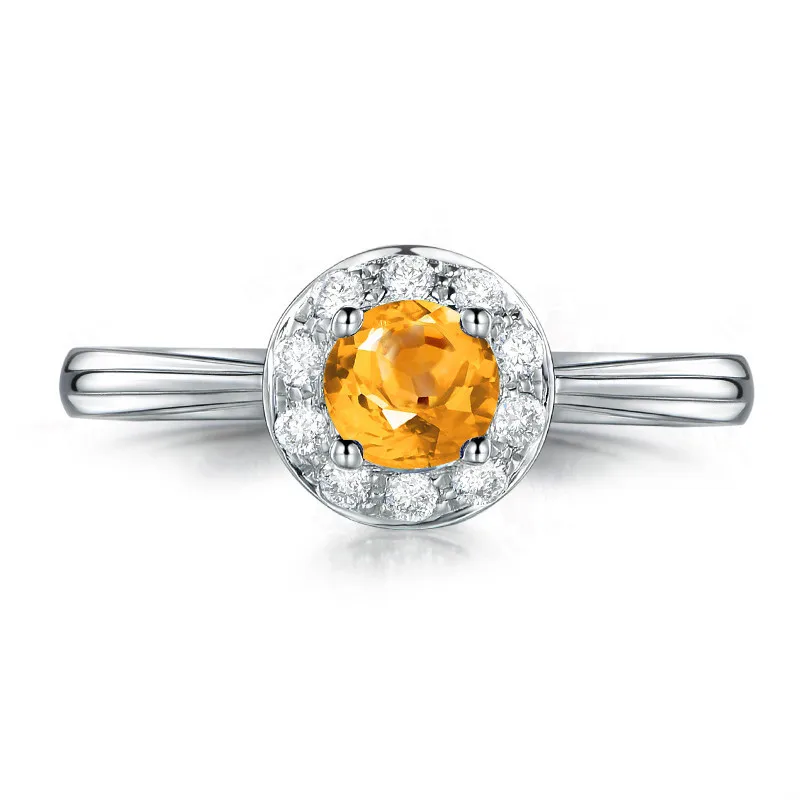 AINUOSHI Natural Citrine Halo Ring 0.8ct Round Cut Gemstone 925 Sterling Silver Ring Engagement Wedding Jewelry Women Ring