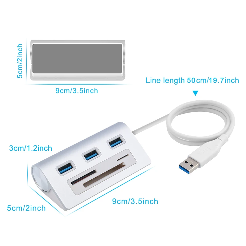 Rocketek multi usb 3.0 hub 3 port Aluminum adapter splitter SD/TF CF Card Reader for MacBook computer laptop accessories