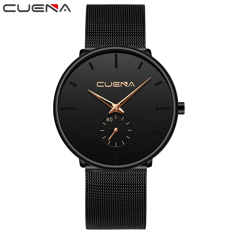 

CUENA Luxury Brand Men's Wristwatch Quartz Watch Men Waterproof Black Stainless Steel Relogio Masculino Montre Homme Male Clock