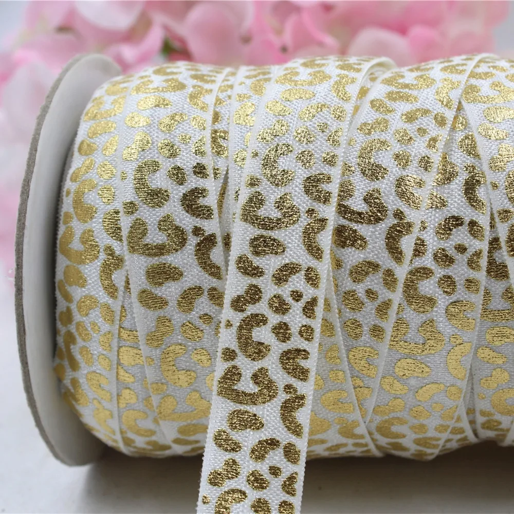 

165949, 5/8'' 16MM hot gold print Leopard Elasticity ribbon , 5 yards DIY handmade hair accessories Material , free shipping