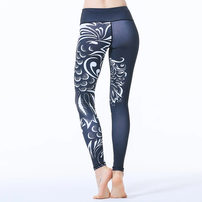 Черные набивные брюки женские полые сетчатые пряжа сплайсинга Йога Брюки для бега Спорт T быстросохнущие