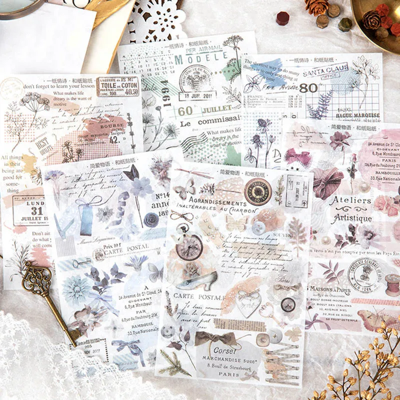 

3Sheets Vintage Stickers Adhesive Washi Paper Sticker Kawaii Bear Stationery Stickers For Kids Decor Scrapbooking Diary Supplies