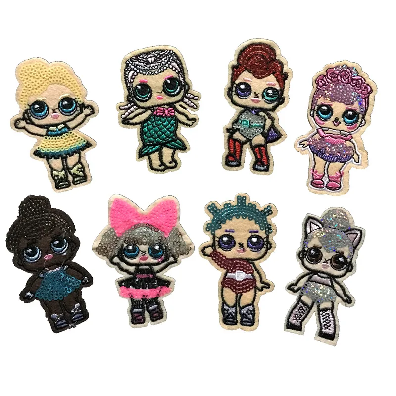 

10 PCS Cartoon LOL Surprise Doll Cute Girl Mermaid Applique Embroidered Patches for Clothes DIY Iron on Sequined Patch 8 Styles