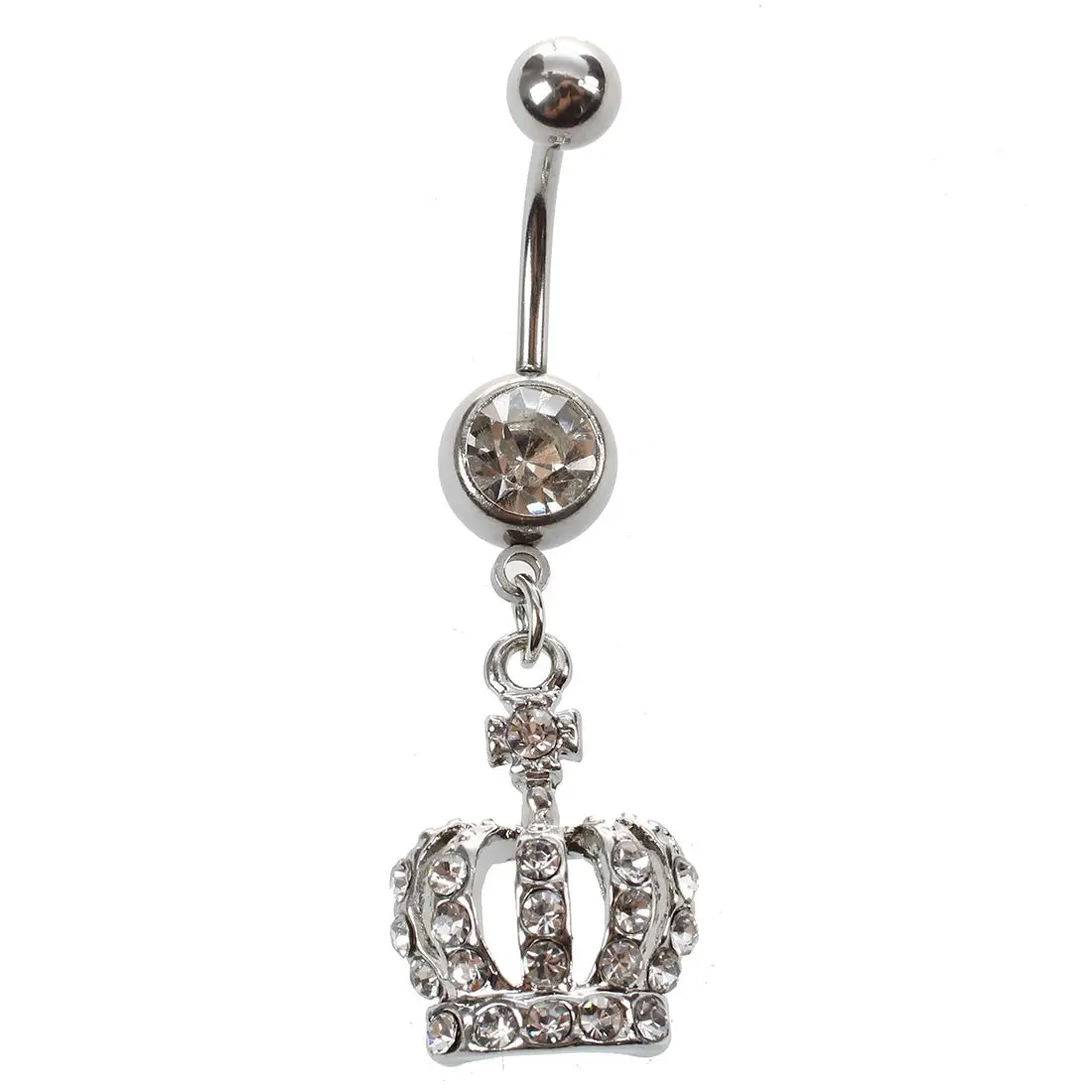 

Hollow Out Crown Shape Rhinestone Belly Ring Body Button Bars Jewellery, Silver