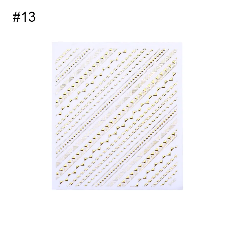 1 лист золотой стикер для ногтей s металлический геометрический Луна Звезда с волнообразными линиями смешанный принт самоклеющийся клейкий трансферный стикер Наклейки 3D украшение для ногтей - Цвет: Pattern 13