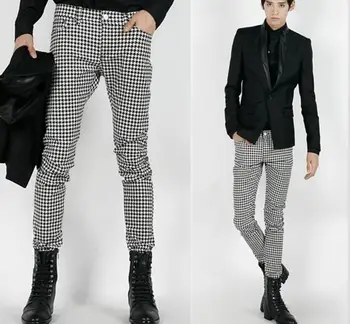 

2018 autumn and winter tide men's Slim plaid casual pants fashion men's men's feet harem trousers