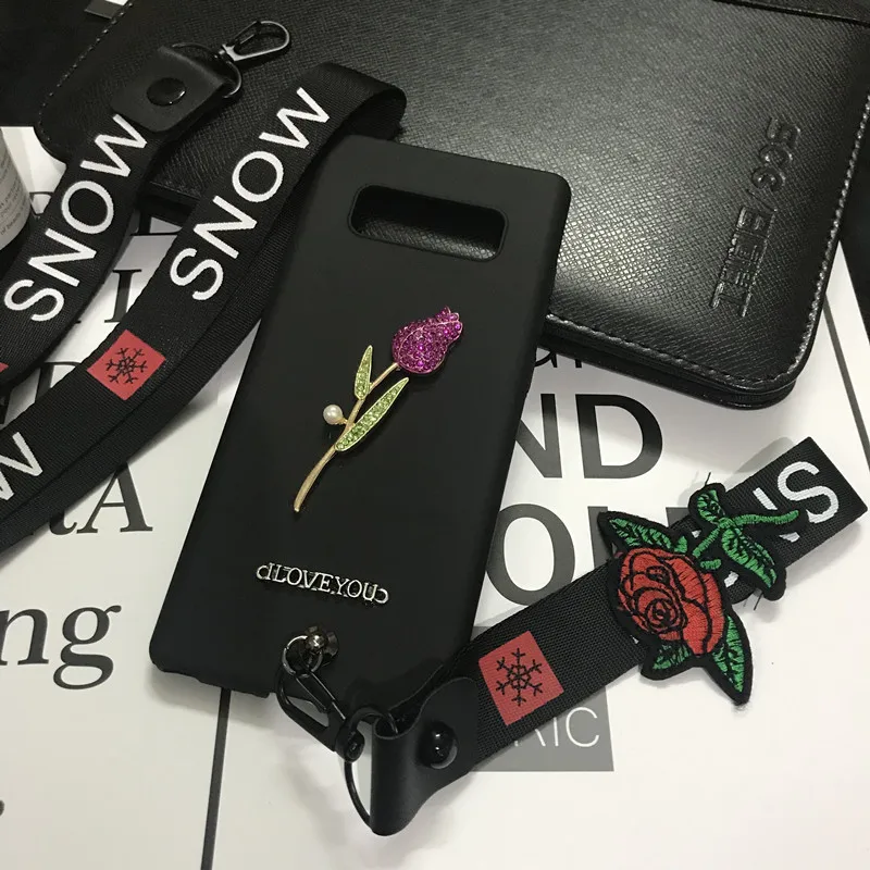 

Phone case For Samsung galaxy note 8 9 s8 s9 plus J4 J6 Rose strap Cover galaxy A3 A5 2017 J5 J2 prime J7 neo j3 2016 A6 A8 2018