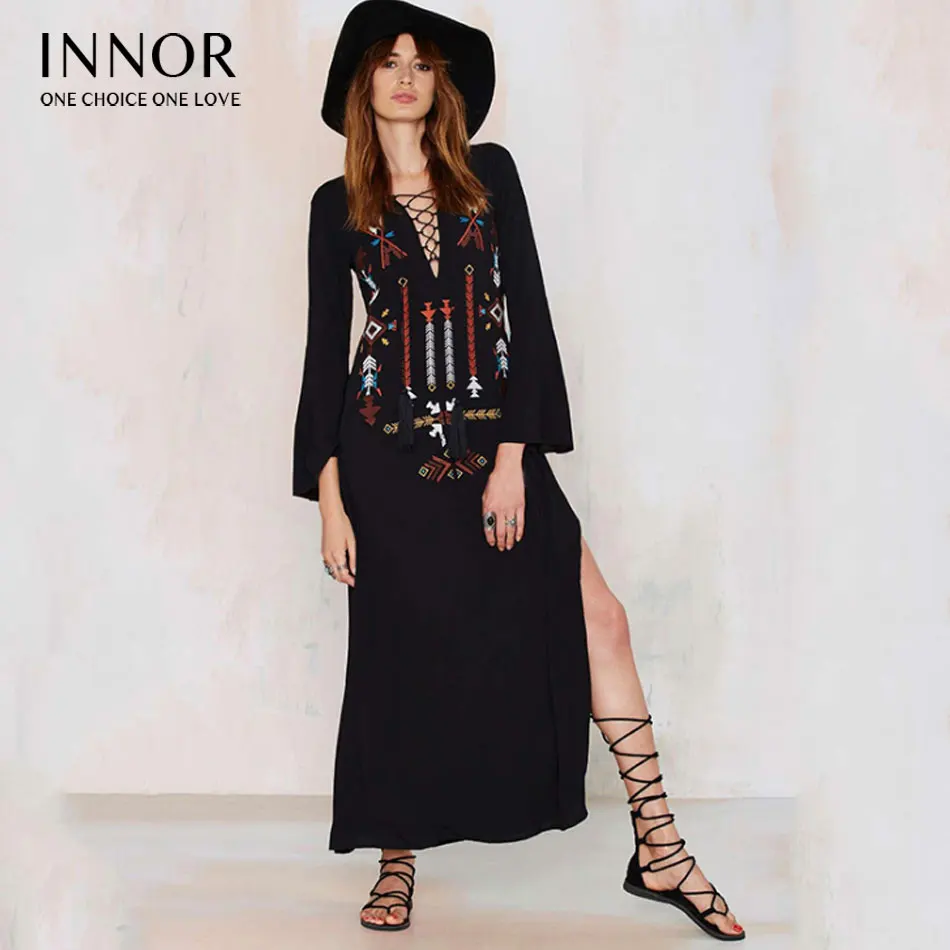 Lace Up V-hals Winter Fluwelen Jurk Vrouwen Losse Kleding 2018 Marine Lange Mouwen Bloemen Borduren Maxi Jurk innor #231 Lace Up V-hals Winter Fluwelen Jurk Vrouwen Losse Kleding 2018 Marine Lange Mouwen Bloemen Borduren Maxi Jurk innor #231