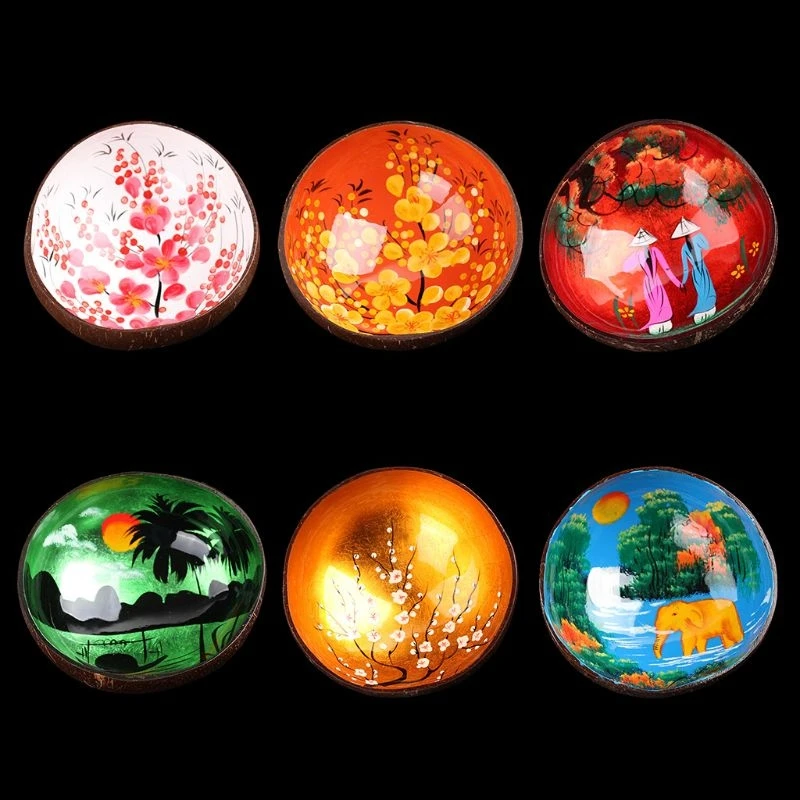 

Natural Coconut Shell Bowl Desktop Key Storage Box Candy Storage Painted Creative Ornaments Jewelry Jun12