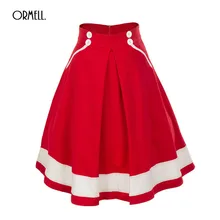 Ormell Высокая талия плиссированные юбки для девочек Винтаж однотонные красные Цвет элегантный Миди-юбки Для женщин Faldas SAIA плюс Размеры дамы Юп