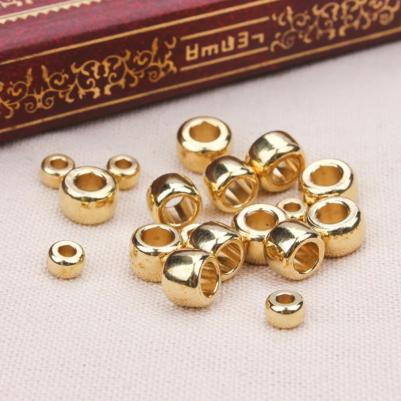 

50pcs/lot Fashion Copper Big Hole Loose Space Beads Gold Color Smooth Ball End Seed Beads For Necklace Bracelet Jewelry Making